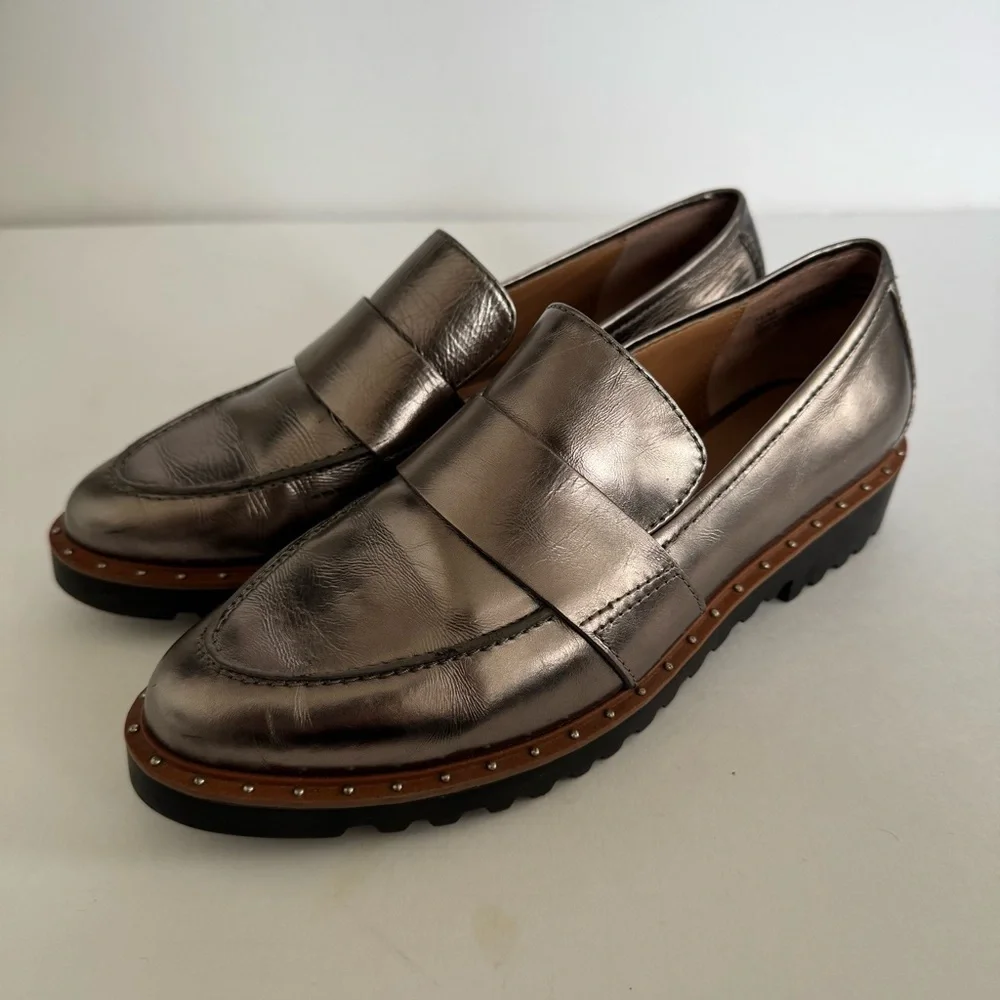 Halgoen Emily Studded Metalic Leather Chunky Y2K Loafers Flats Size 7.5
